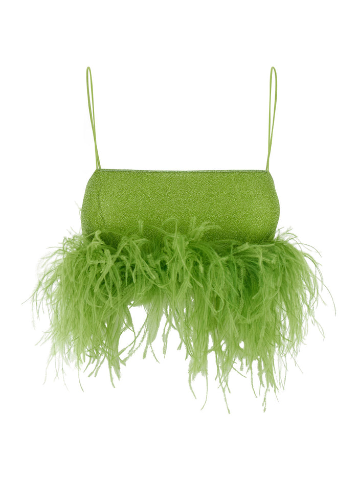 Lumière Plumage Green Top With Feathers Trim Lurex Woman Polyamide Metallic Tops