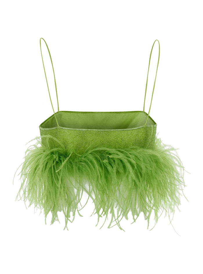 Lumière Plumage Green Top With Feathers Trim Lurex Woman Polyamide Metallic Tops
