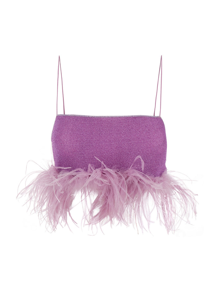 Lumière Plumage Violet Top With Feathers Trim Lurex Woman Polyamide Metallic Tops