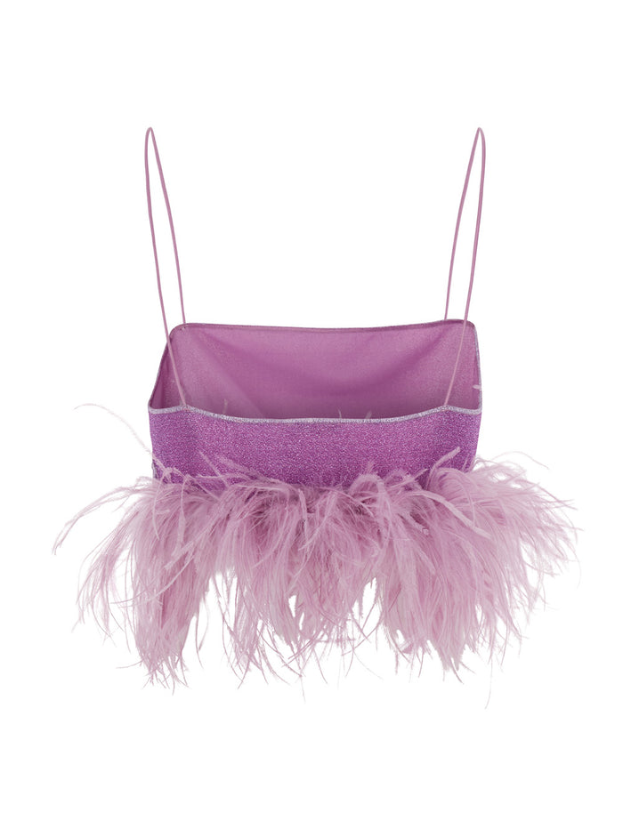 Lumière Plumage Violet Top With Feathers Trim Lurex Woman Polyamide Metallic Tops