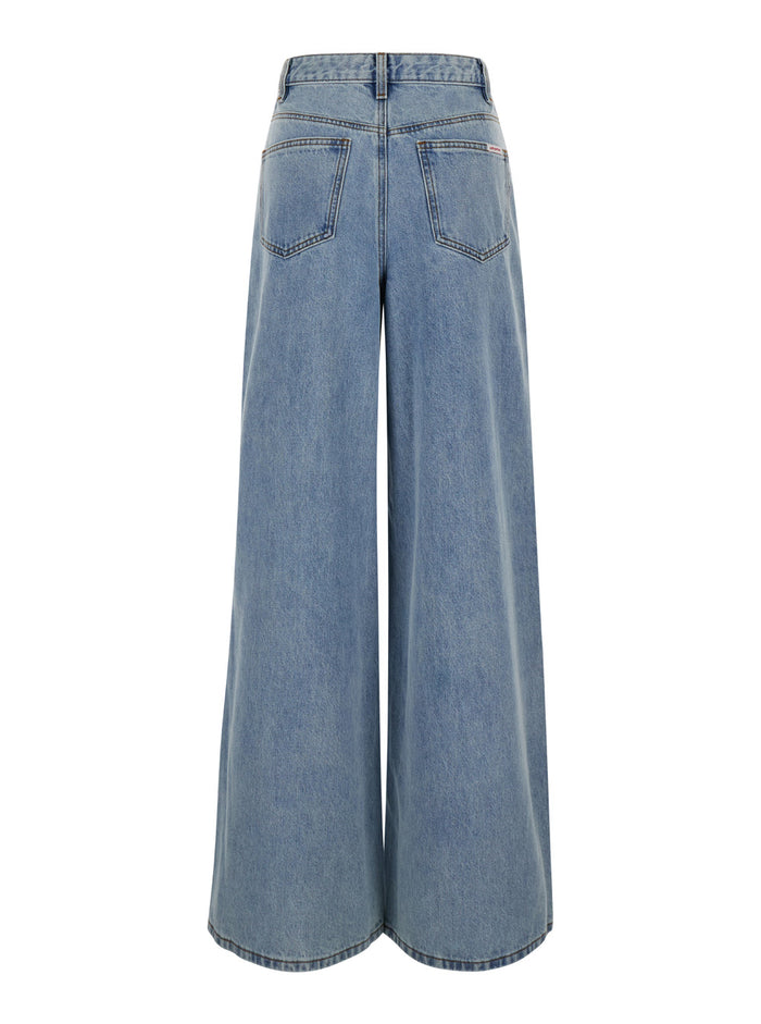 Light Blue Five-Pocket Wide Jeans With Rhinestones Denim Woman