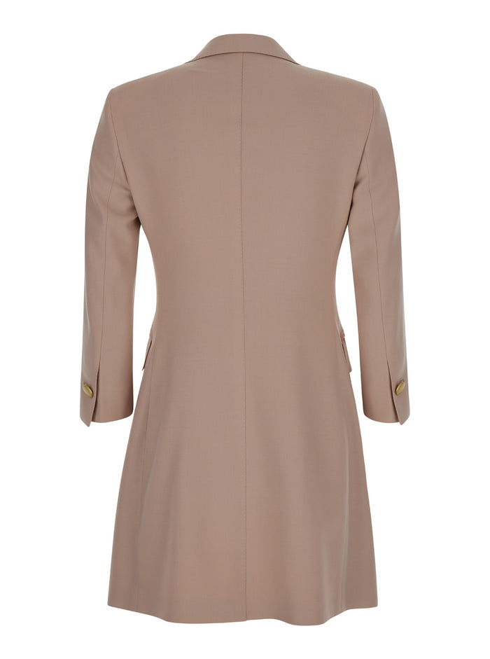 Beige Blazer Dress With Buttons Wool Blend Stretch Woman Polyester Virgin Elastan Blazers