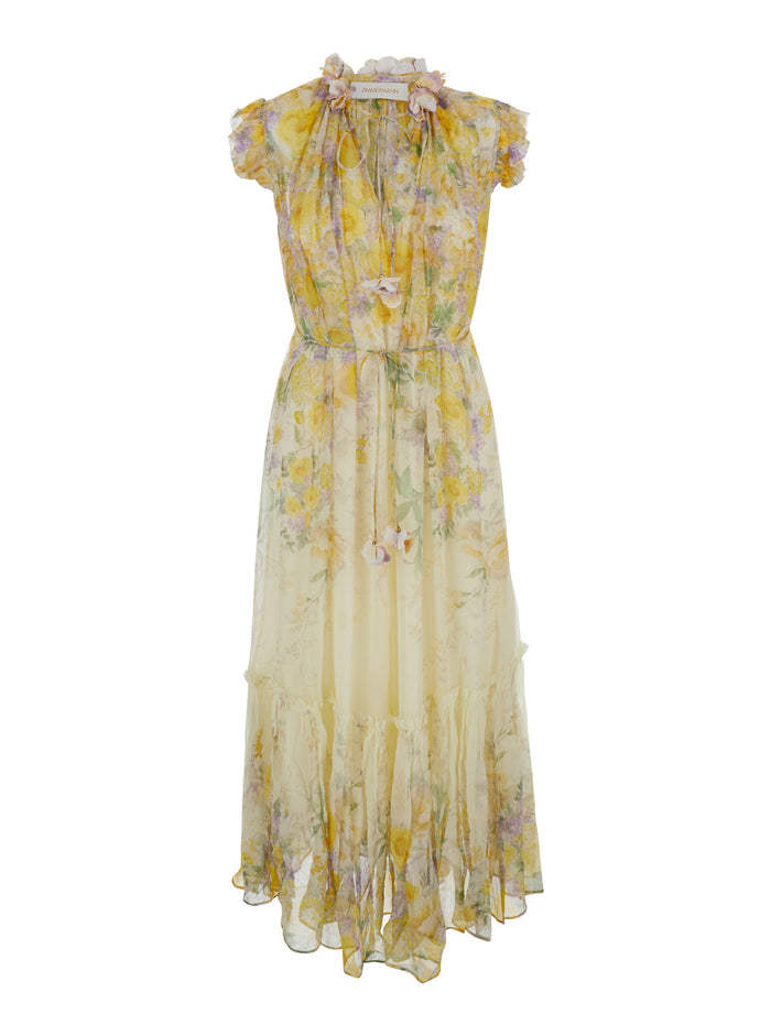 Yellow Long Dress With Floral Print Viscose Woman