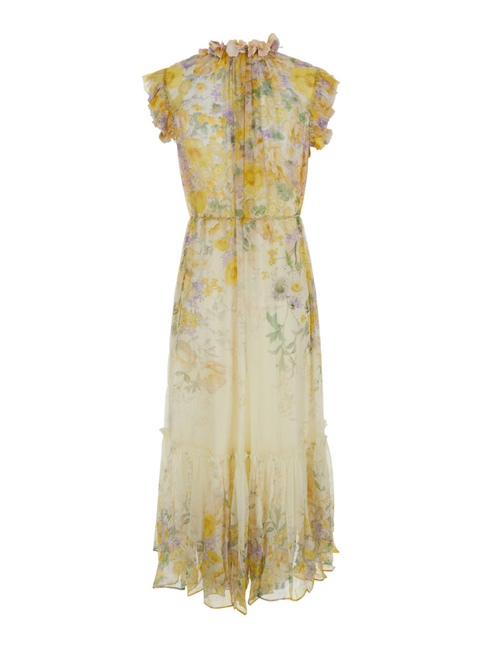 Yellow Long Dress With Floral Print Viscose Woman