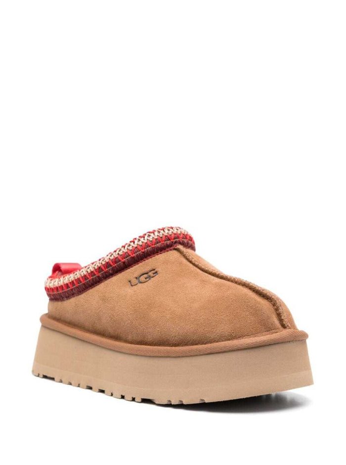 Beige Slipper With Logo Embroidery Suede Woman Cow Textile Boot