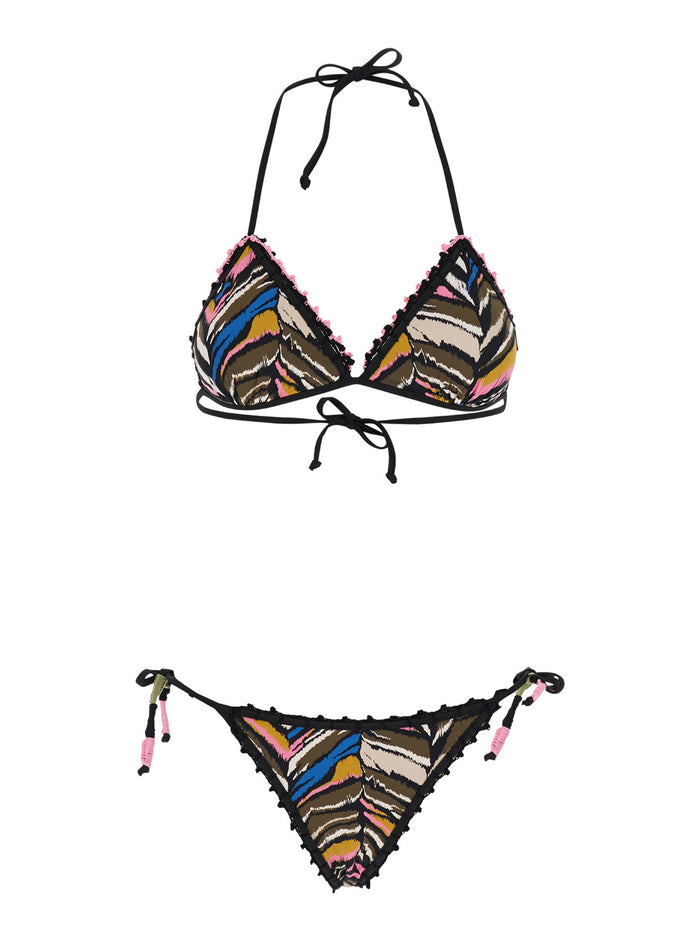 Carina Green Bikini With Pink Details Techno Fabric Stretch Woman Polyamid Elastan Beachwear