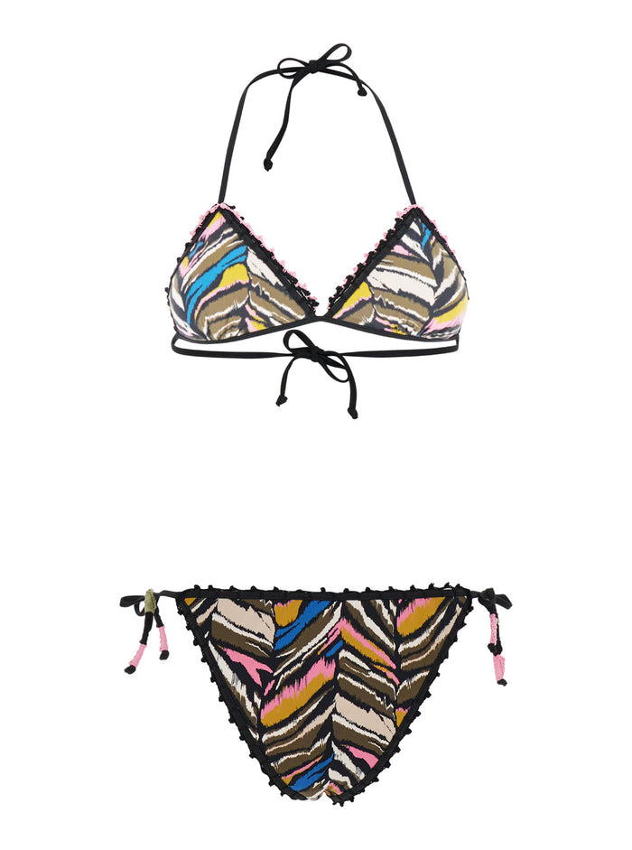 Carina Green Bikini With Pink Details Techno Fabric Stretch Woman Polyamid Elastan Beachwear