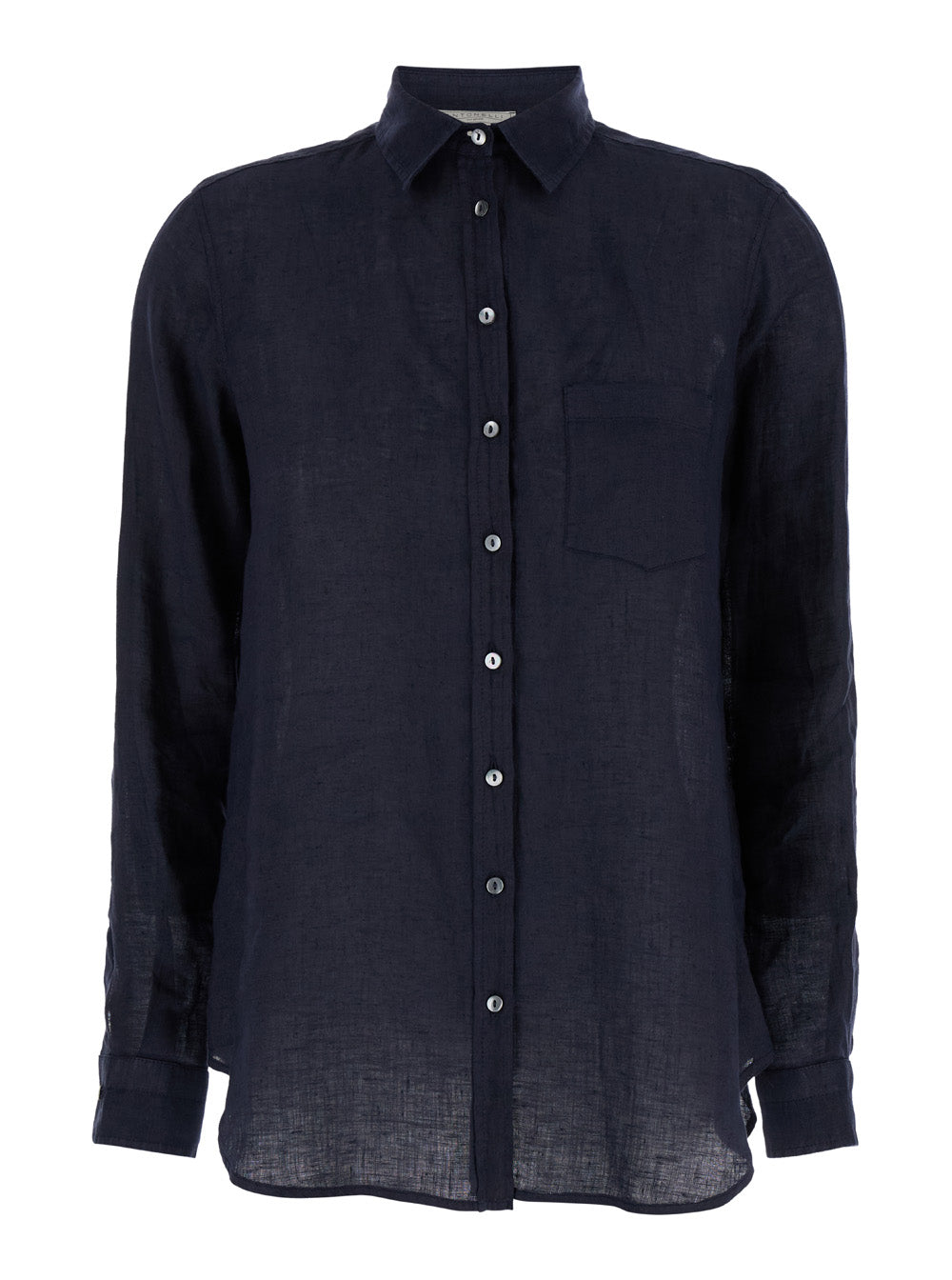 Blue Shirt With Buttons Linen Woman Blu And Blouses