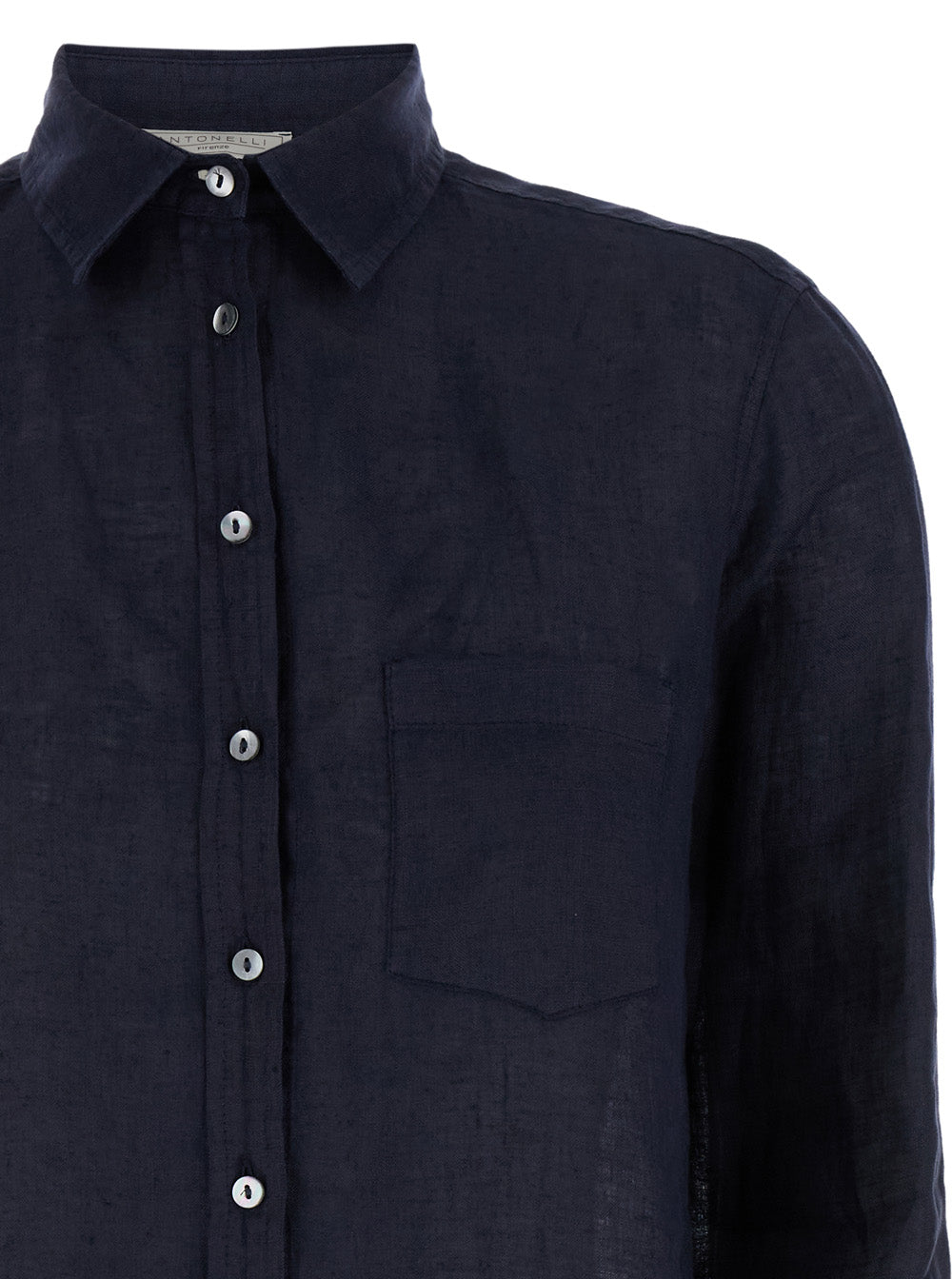 Blue Shirt With Buttons Linen Woman Blu And Blouses
