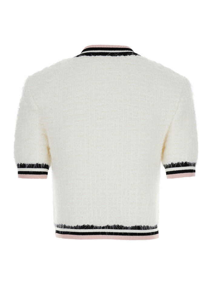 White Crop Cardigan Cotton Blend Woman Jersey