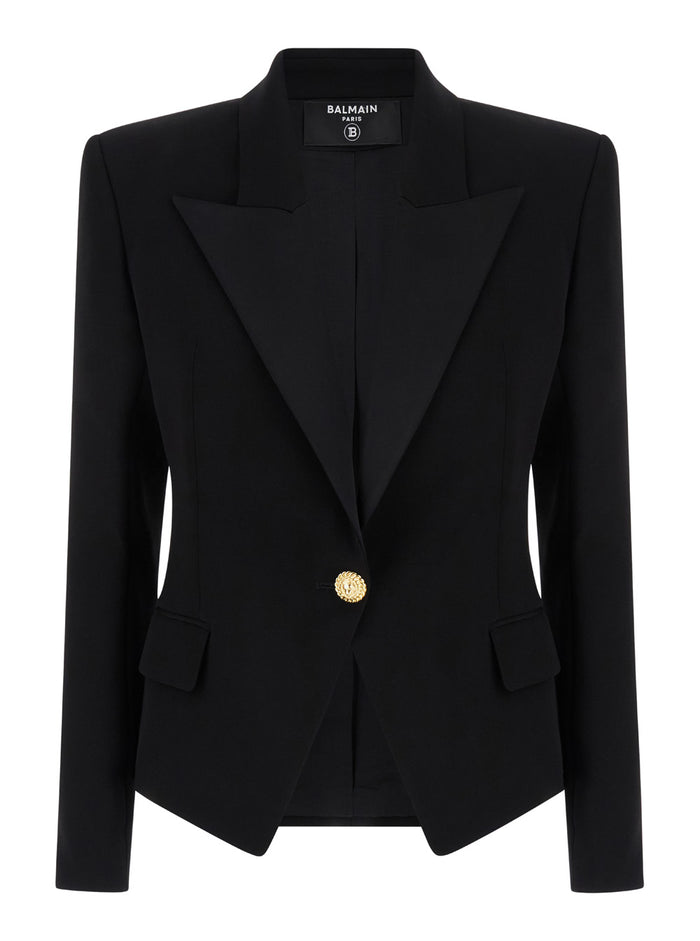 Black Single-Breasted Blazer With One Button Crepe Woman Blazers