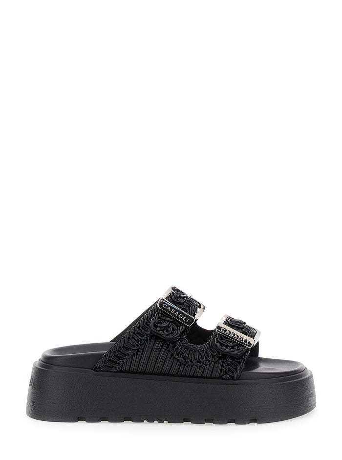 Birky Ale Black Sandals With Logo And Embroideries Eco Leather Woman Flat Shoes