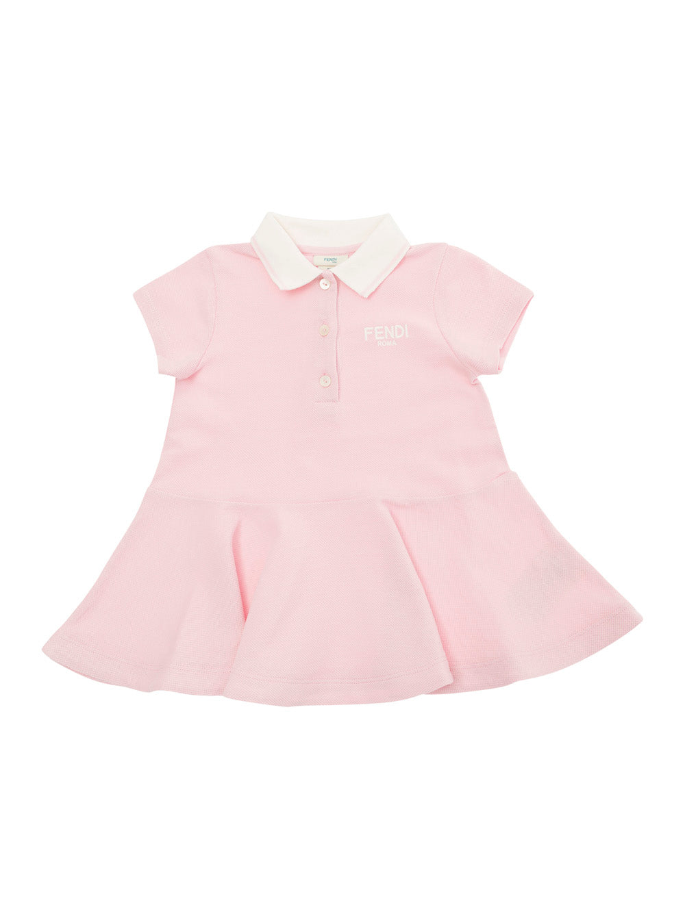 Pink Dress With Logo Embrodery And Pleated Skirt Cotton Piquet Baby