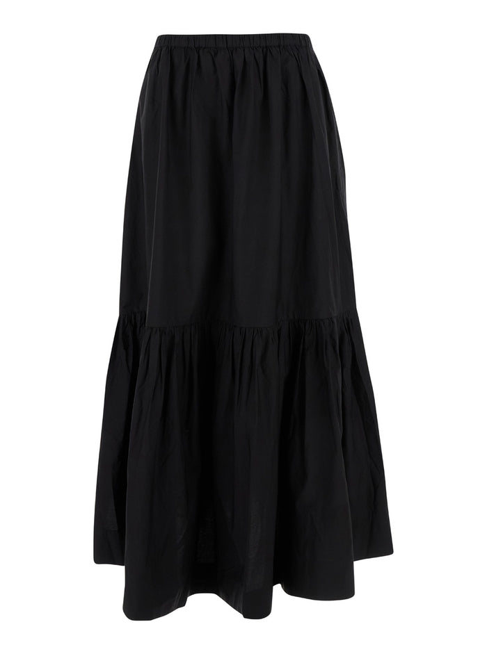 Cotton Poplin Maxi Flounce Skirt Black