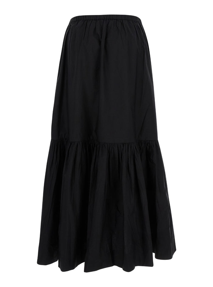 Cotton Poplin Maxi Flounce Skirt Black