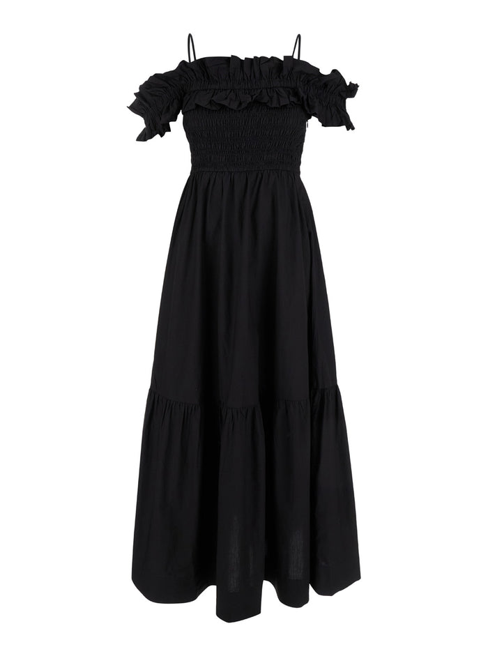 Cotton Poplin Long Smock Dress Black