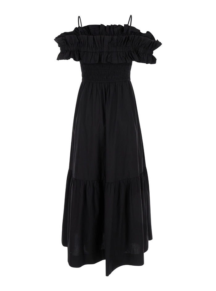 Cotton Poplin Long Smock Dress Black