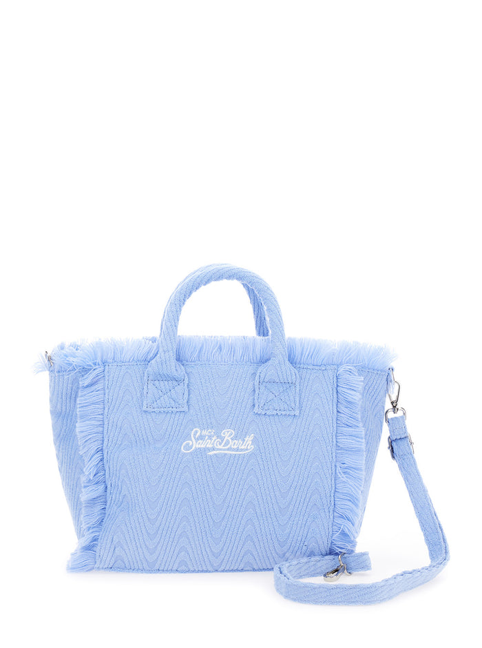 Colette Light Blue Handbag With Logo And Fringes Detail Cotton Terry Girl Polyester Hand Bags