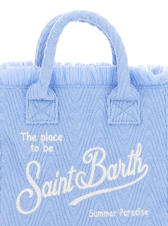 Colette Light Blue Handbag With Logo And Fringes Detail Cotton Terry Girl Polyester Hand Bags