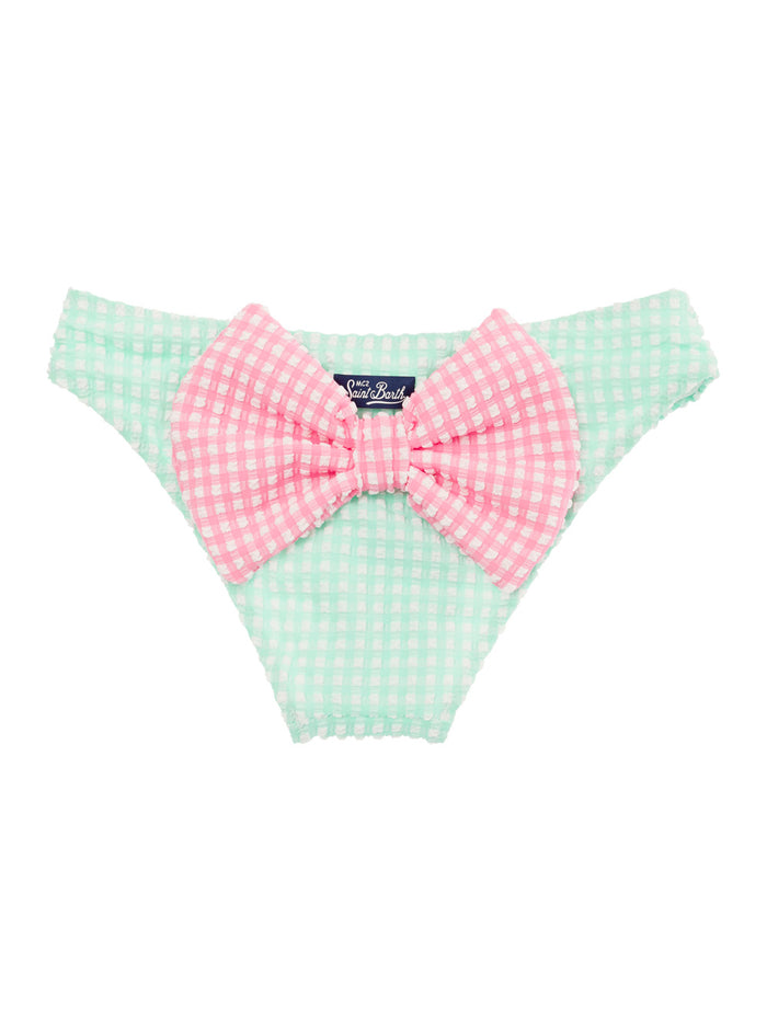 Aqua Green Polka-Dots Bikini Bottom With Maxi Bow Stretch Fabric Baby Beachwear