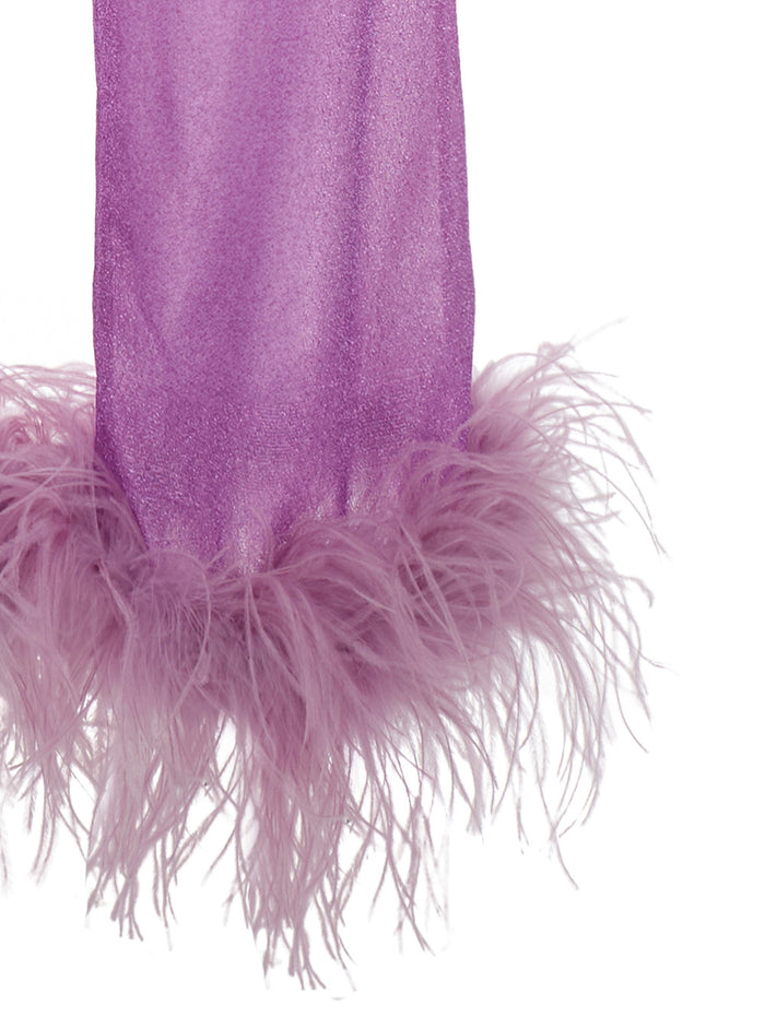 Lumière Plumage Violet Pants With Feathers And Drawstring Polyamide Blend Woman Metallic Trousers