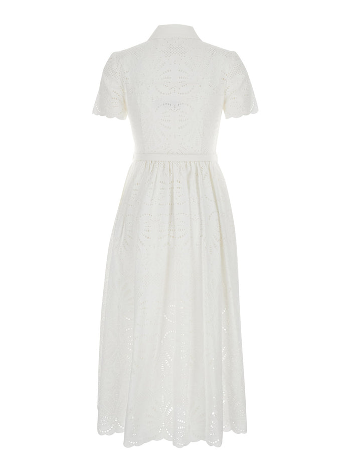 White Chemisier Long Dress Broderie Anglaise Woman