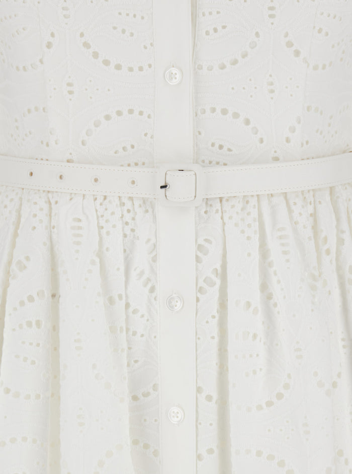 White Chemisier Long Dress Broderie Anglaise Woman