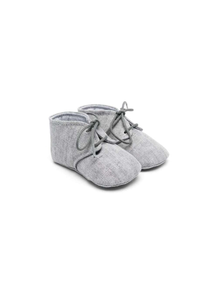 Grey Lace-Up Shoes With Round Toe Linen Baby Lace