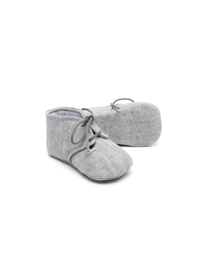 Grey Lace-Up Shoes With Round Toe Linen Baby Lace