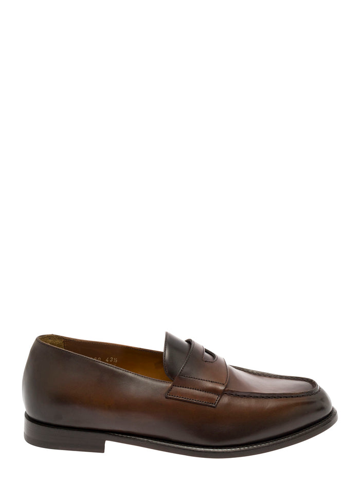 Brown Slip-On Loafers With Gradient Effect Leather Man Calf