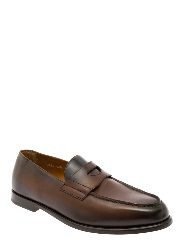 Brown Slip-On Loafers With Gradient Effect Leather Man Calf