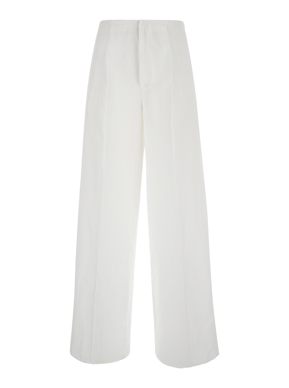 White Wide Palazzo Pants With Elastic Waistband Cotton And Linen Woman Lyocell Trousers