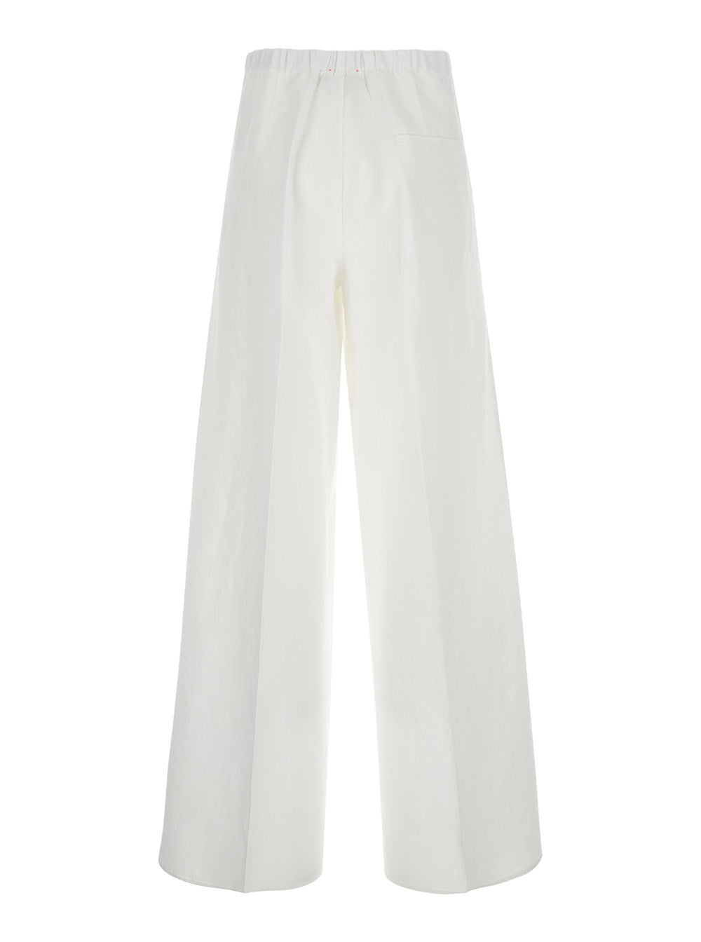 White Wide Palazzo Pants With Elastic Waistband Cotton And Linen Woman Lyocell Trousers