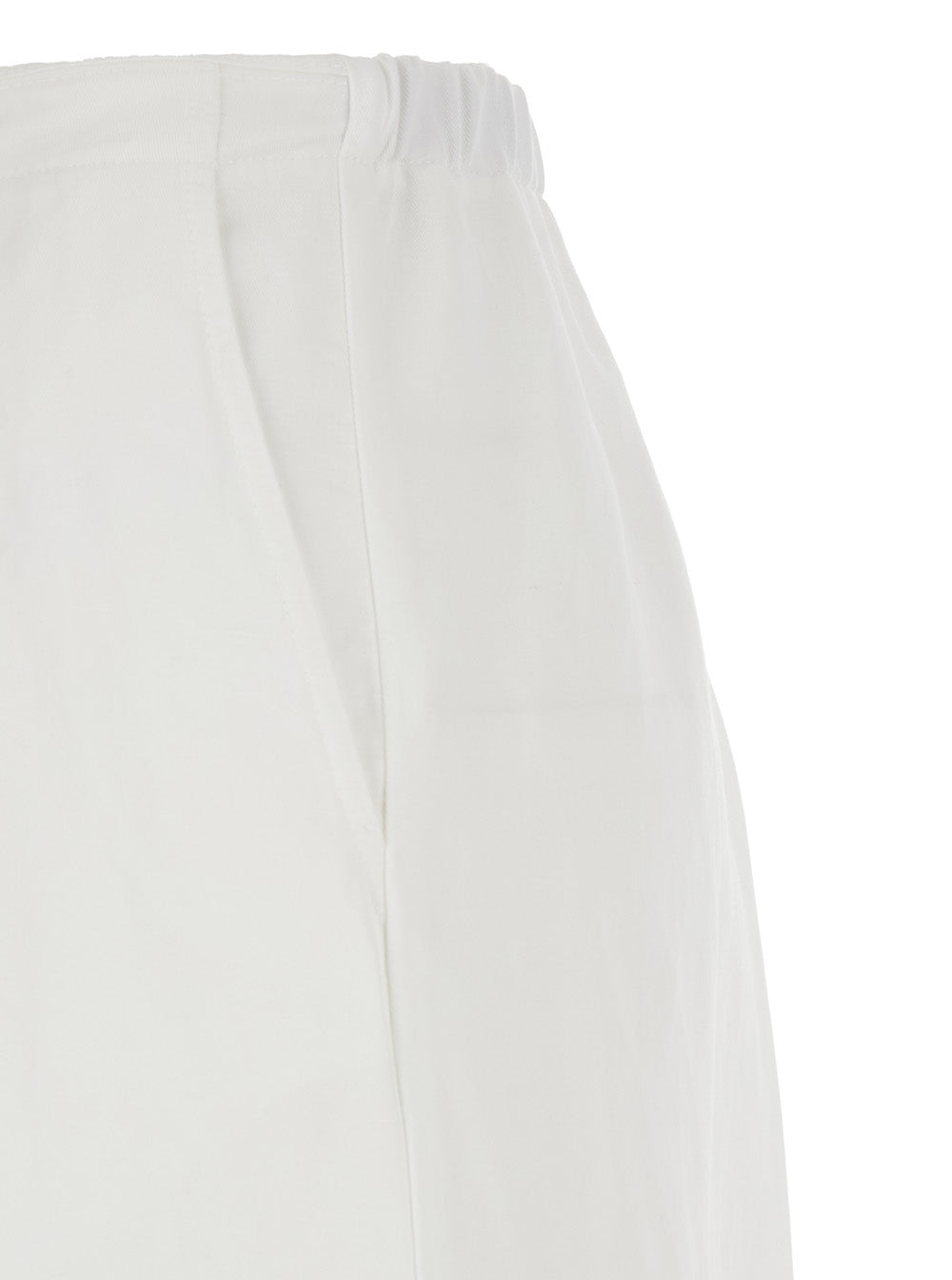 White Wide Palazzo Pants With Elastic Waistband Cotton And Linen Woman Lyocell Trousers