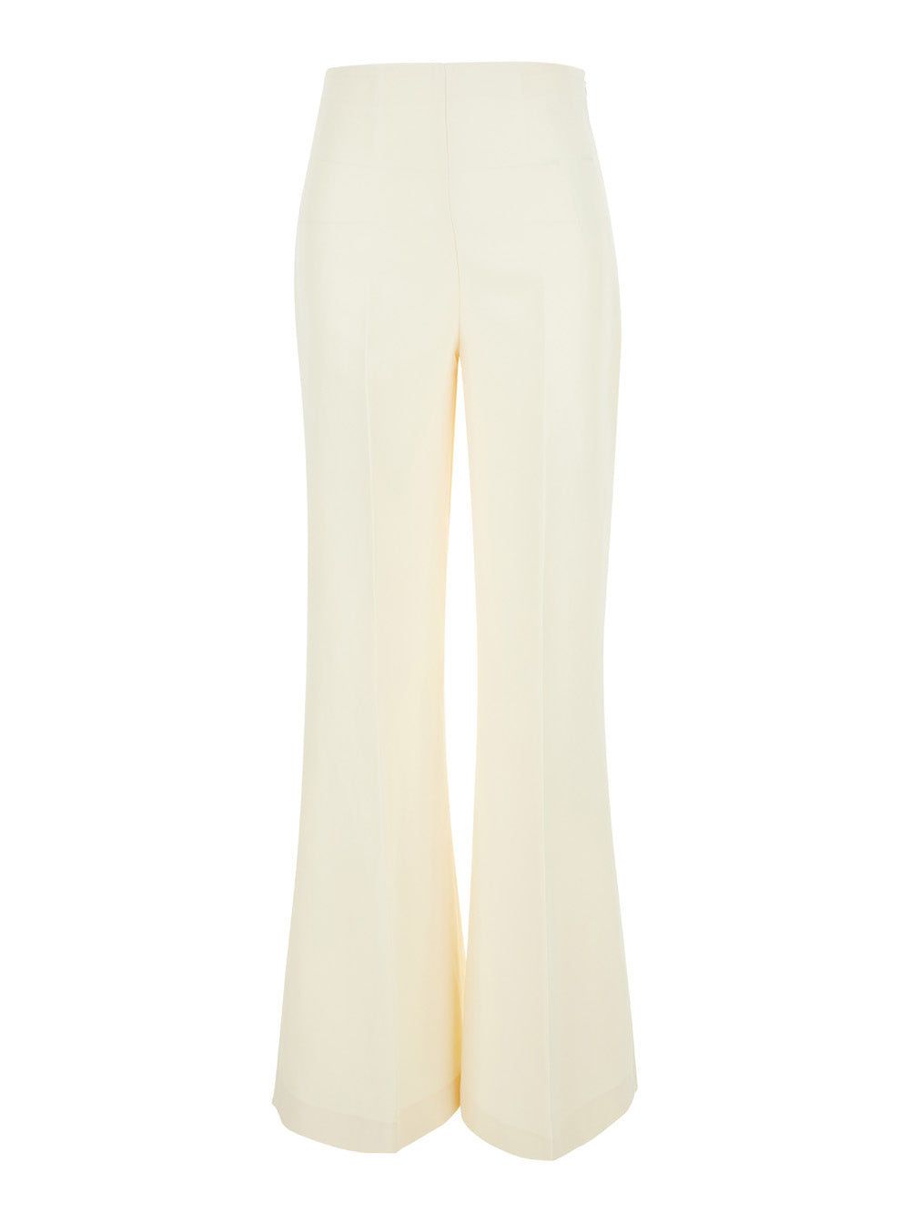 White Flared Pants Linen Blend Woman Viscose Trousers