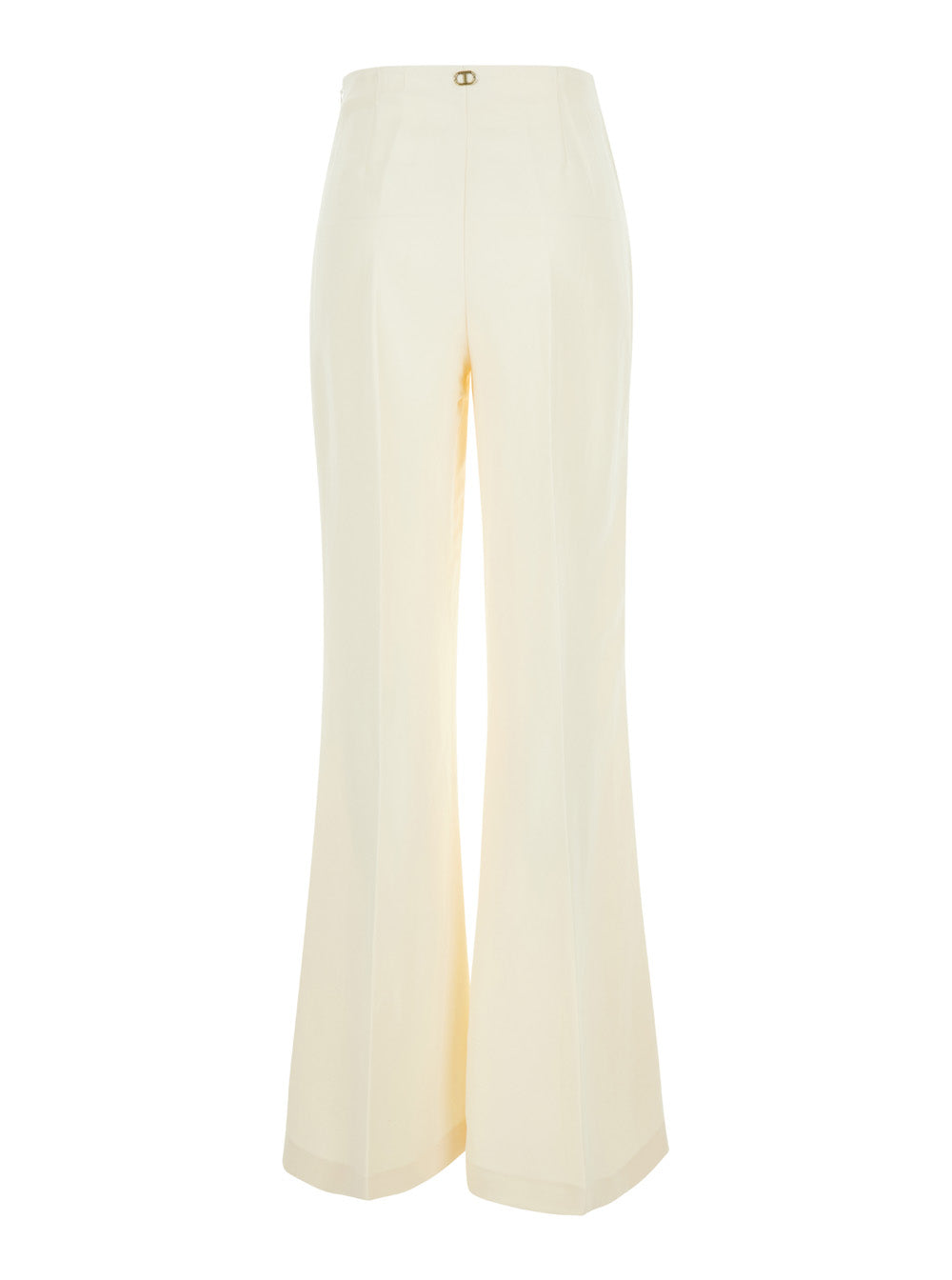 White Flared Pants Linen Blend Woman Viscose Trousers
