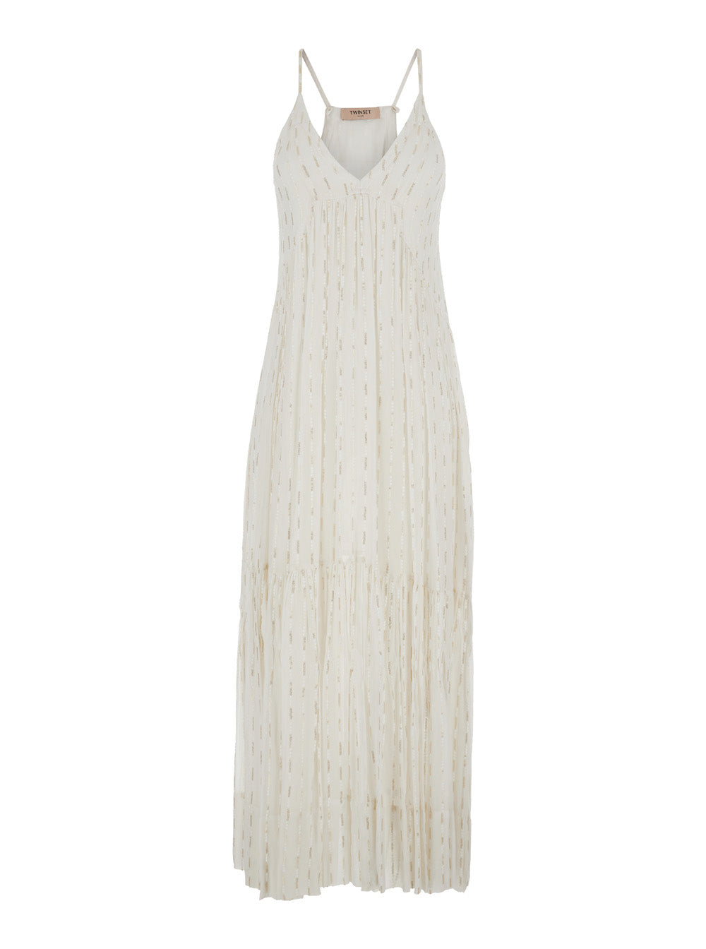 White Emboidered Long Dress Viscose Woman
