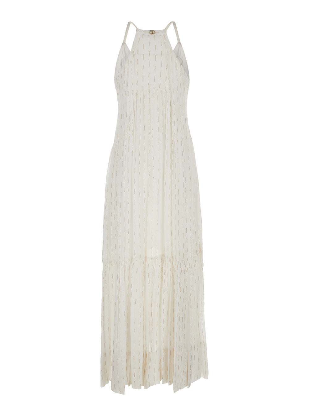 White Emboidered Long Dress Viscose Woman
