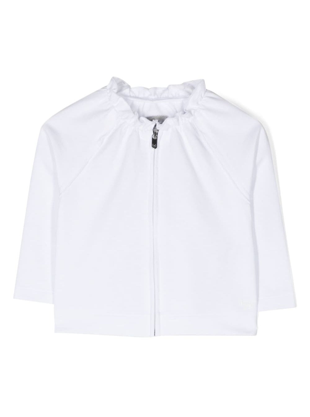 White Sweatshirt With Ruffled Neck Cotton Baby Sweatshirts
