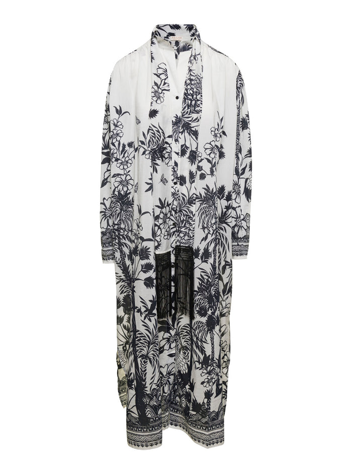 White Maxi Dress With Sash Viscose Woman White/black Beachwear