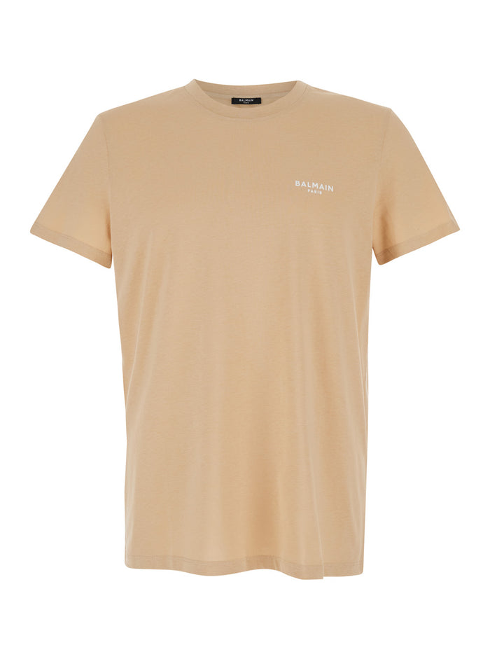 Beige T-Shirt With Logo Lettering Embroidery Cotton Man Tshirts And Polo Shirts