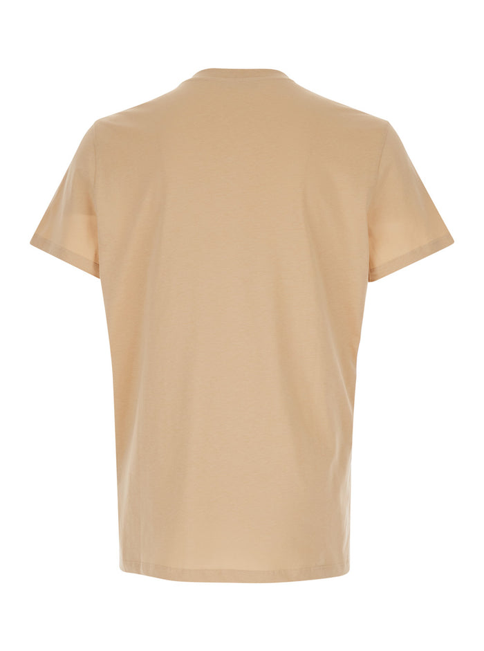 Beige T-Shirt With Logo Lettering Embroidery Cotton Man Tshirts And Polo Shirts
