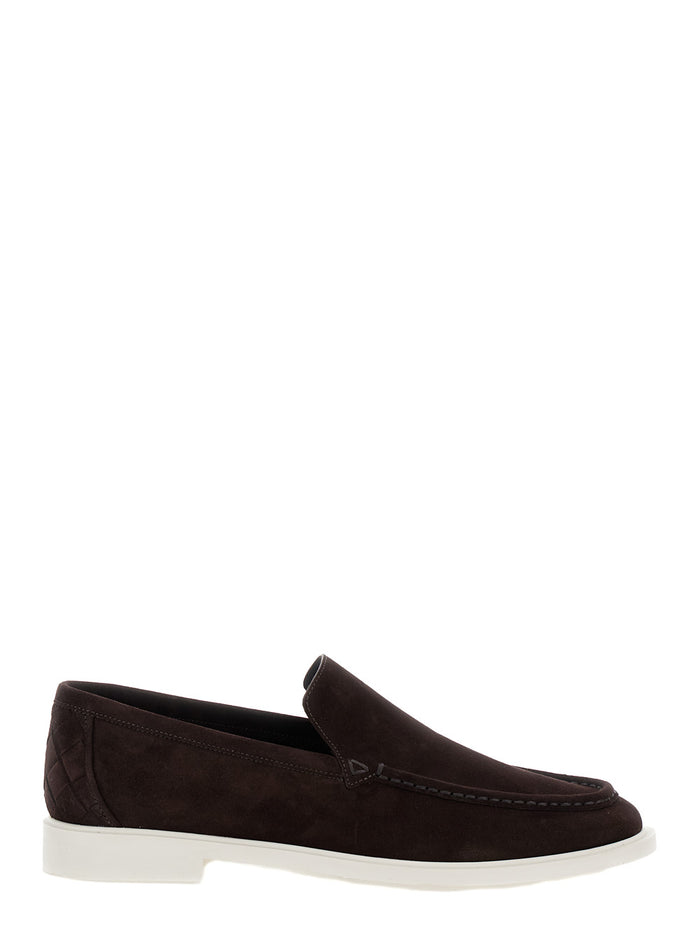 Astaire Brown Loafers With Intrecciato Motif On Backstay Suede Man Calf