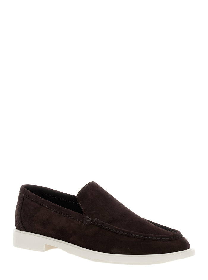 Astaire Brown Loafers With Intrecciato Motif On Backstay Suede Man Calf