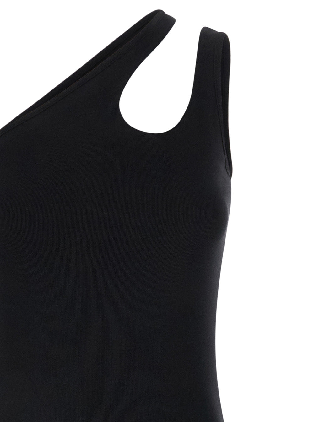 Midi One-Shoulder Black Dress With Cut-Out Cotton Woman Long