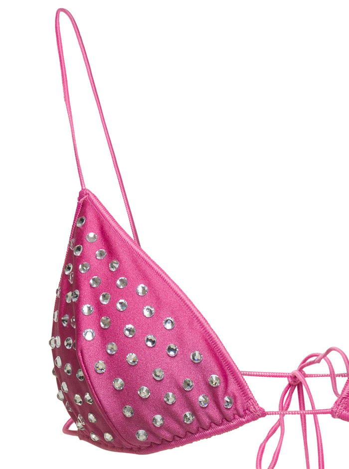 Gem Two Piece Pink Bikini With Rhinestones Stretch Polyamide Woman Elastane Beachwear