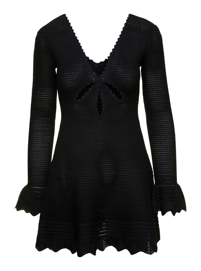 Knit Long Sleeves Mini Dress Black