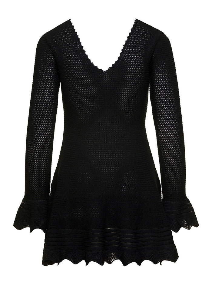 Knit Long Sleeves Mini Dress Black