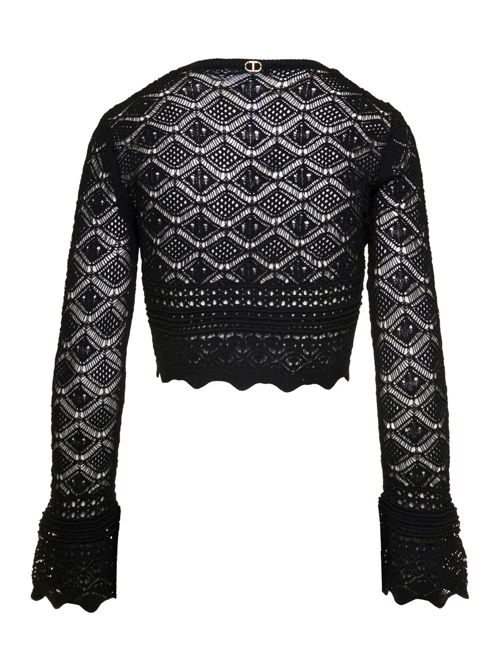 Black Sweater With Open Knit Work Viscose Blend Woman Polyamide Tops