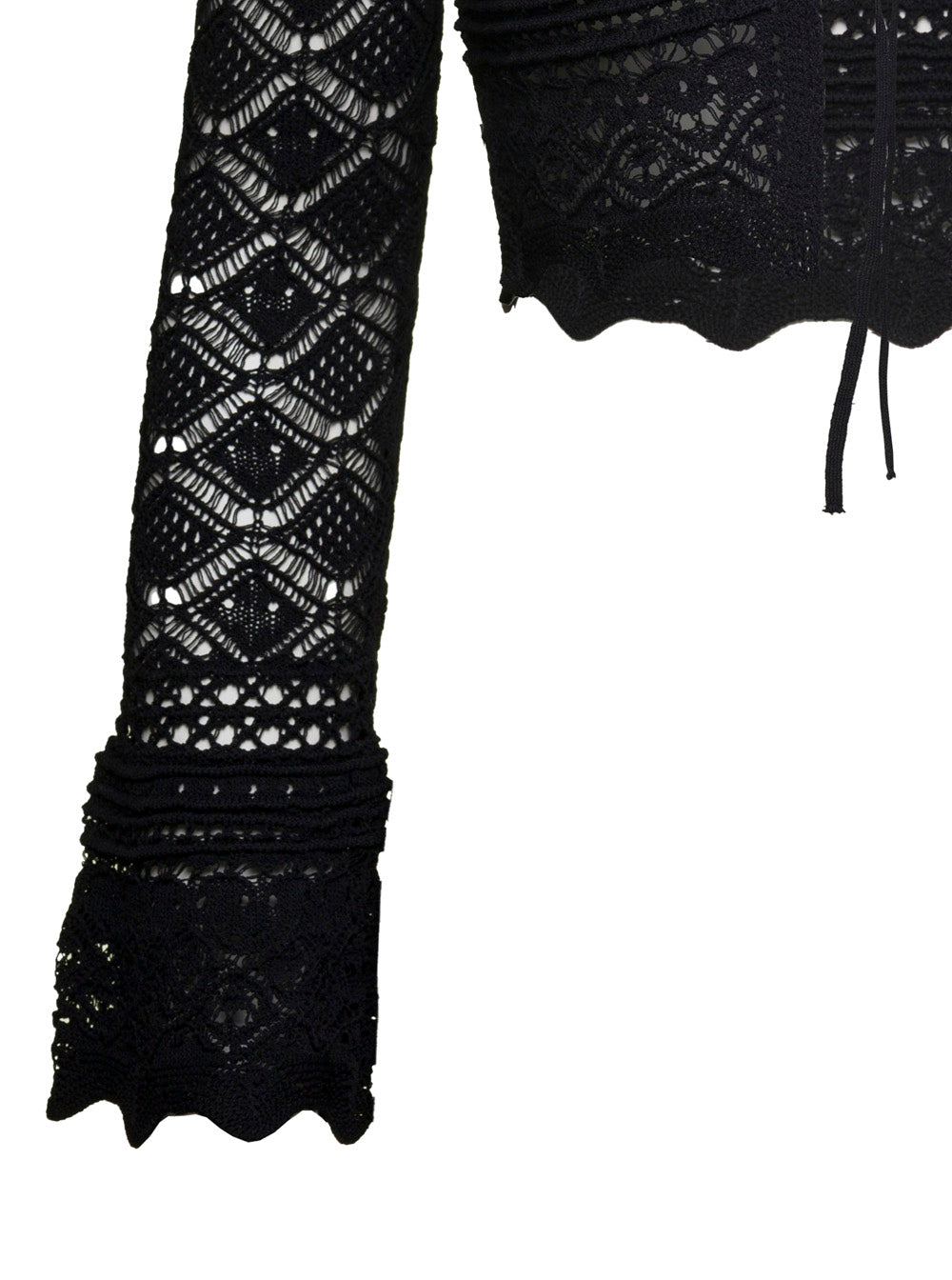 Black Sweater With Open Knit Work Viscose Blend Woman Polyamide Tops